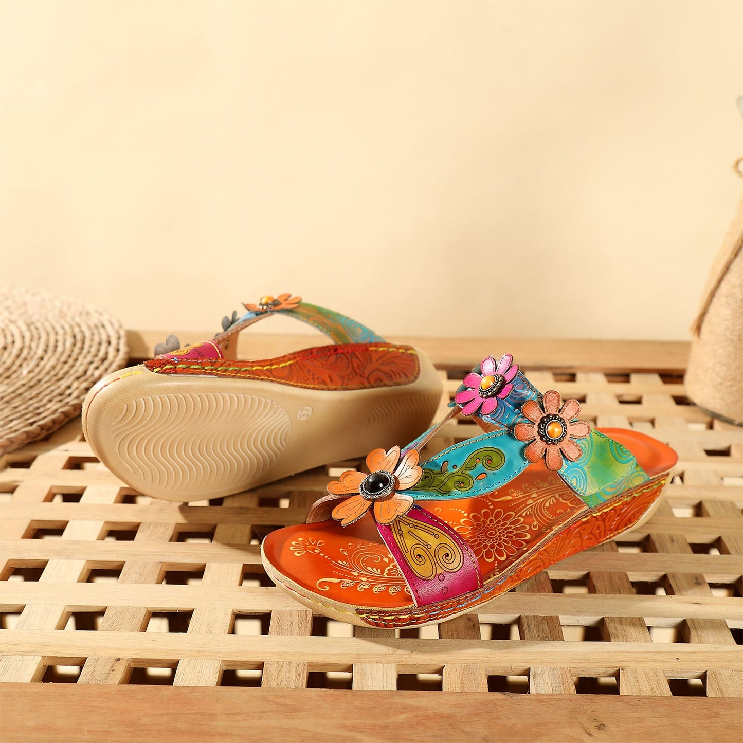 Printed Leather Handmade Sandals