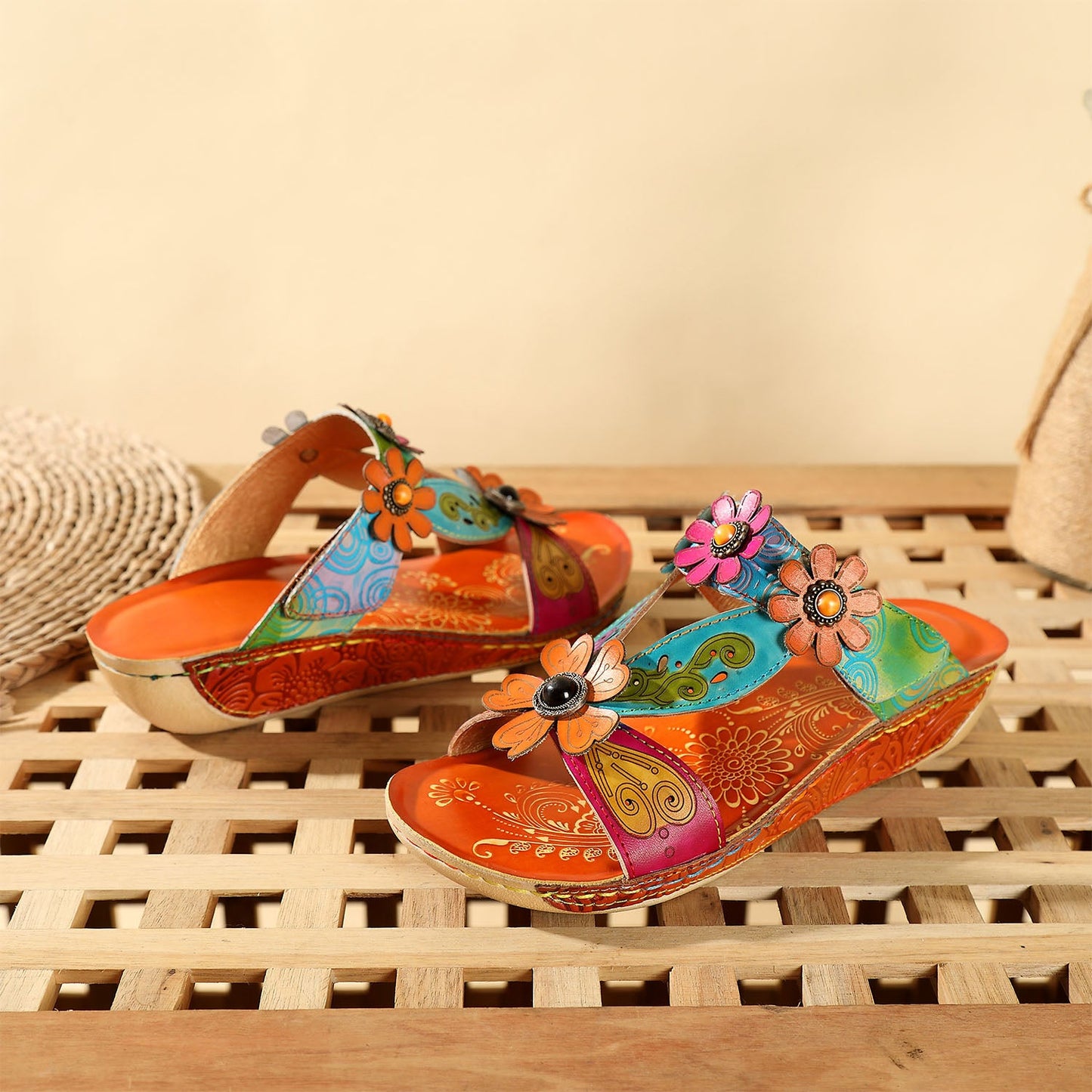 Printed Leather Handmade Sandals