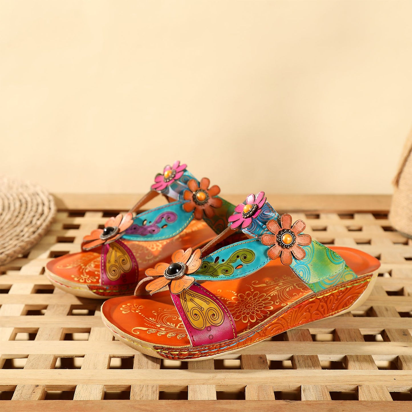 Printed Leather Handmade Sandals