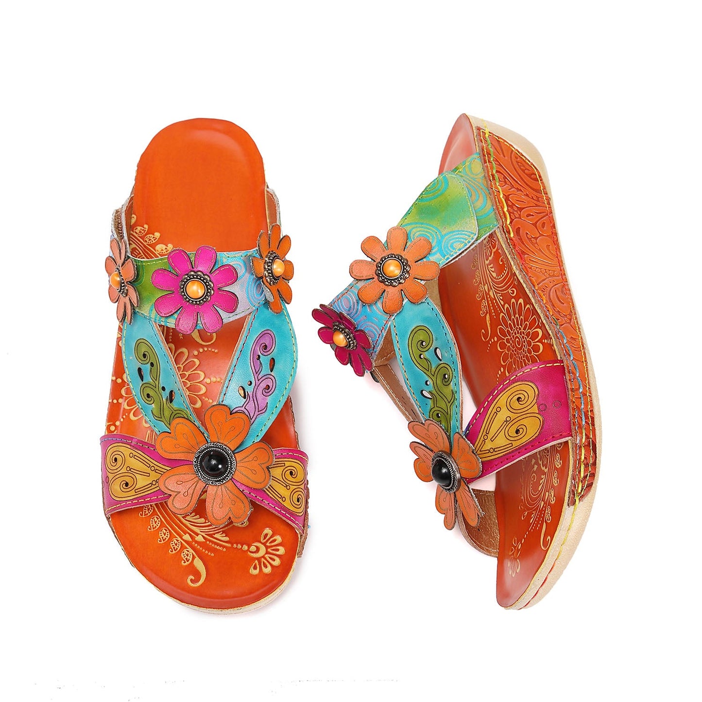 Printed Leather Handmade Sandals