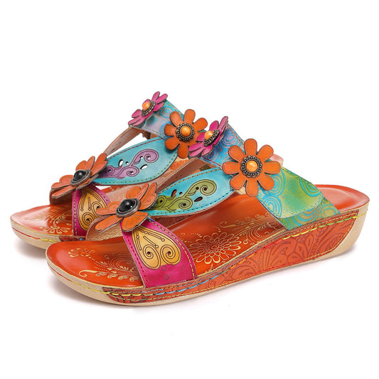 Printed Leather Handmade Sandals