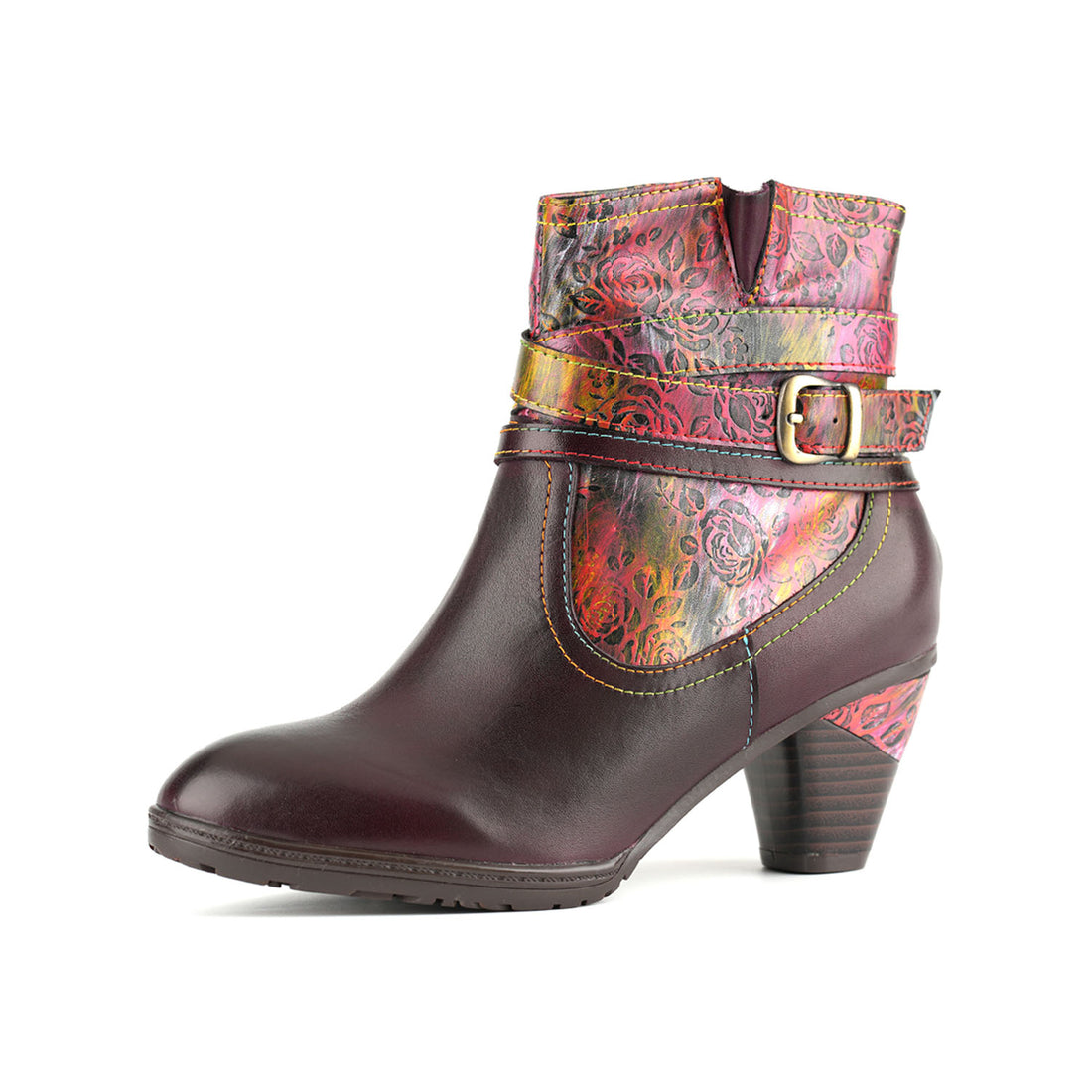 Handcrafted Rose Buckle Ankle Boots