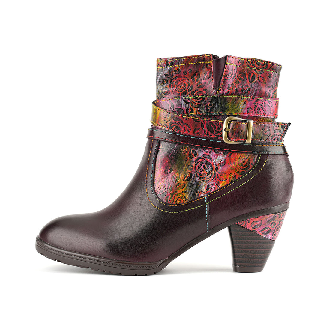 Handcrafted Rose Buckle Ankle Boots