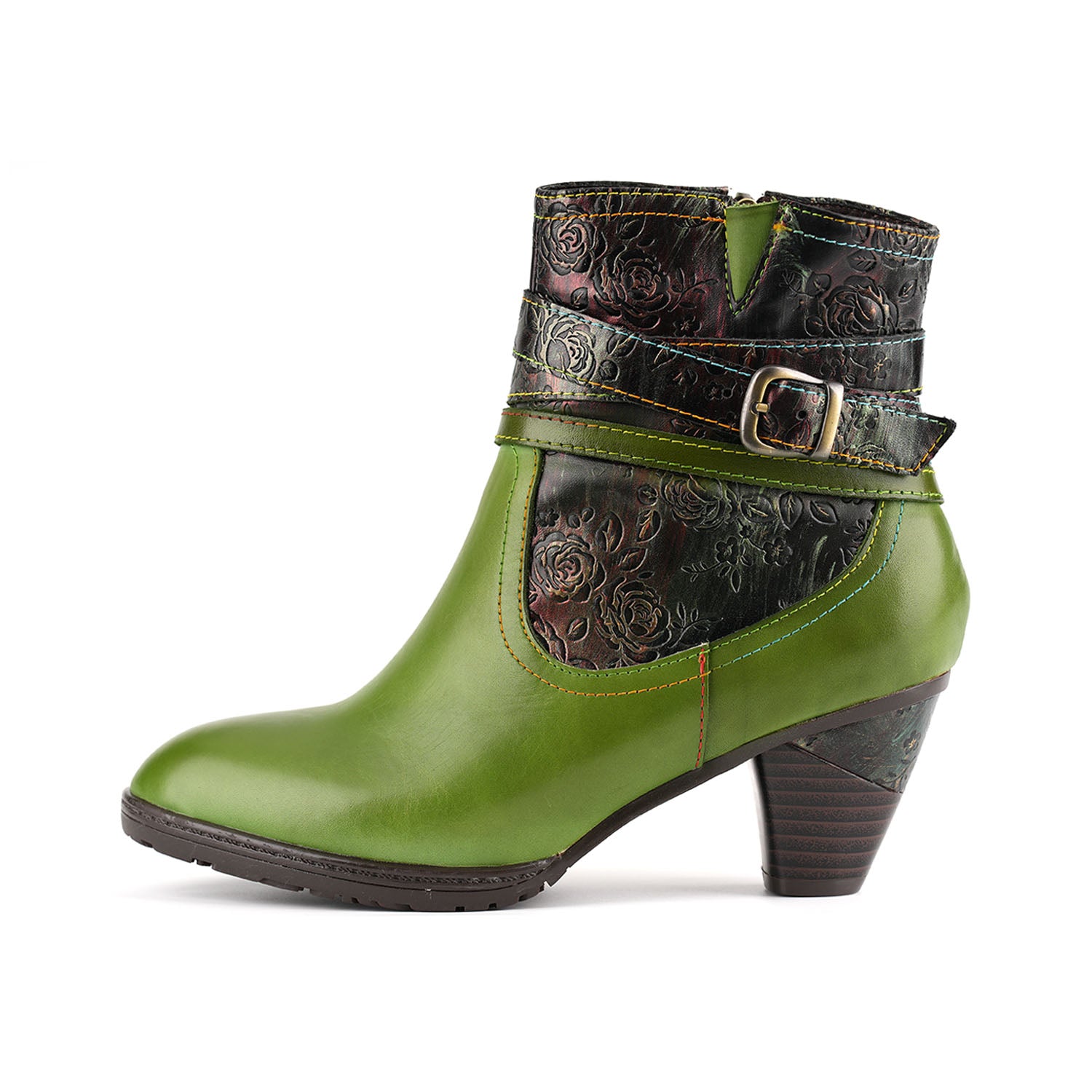 Handcrafted Rose Buckle Ankle Boots