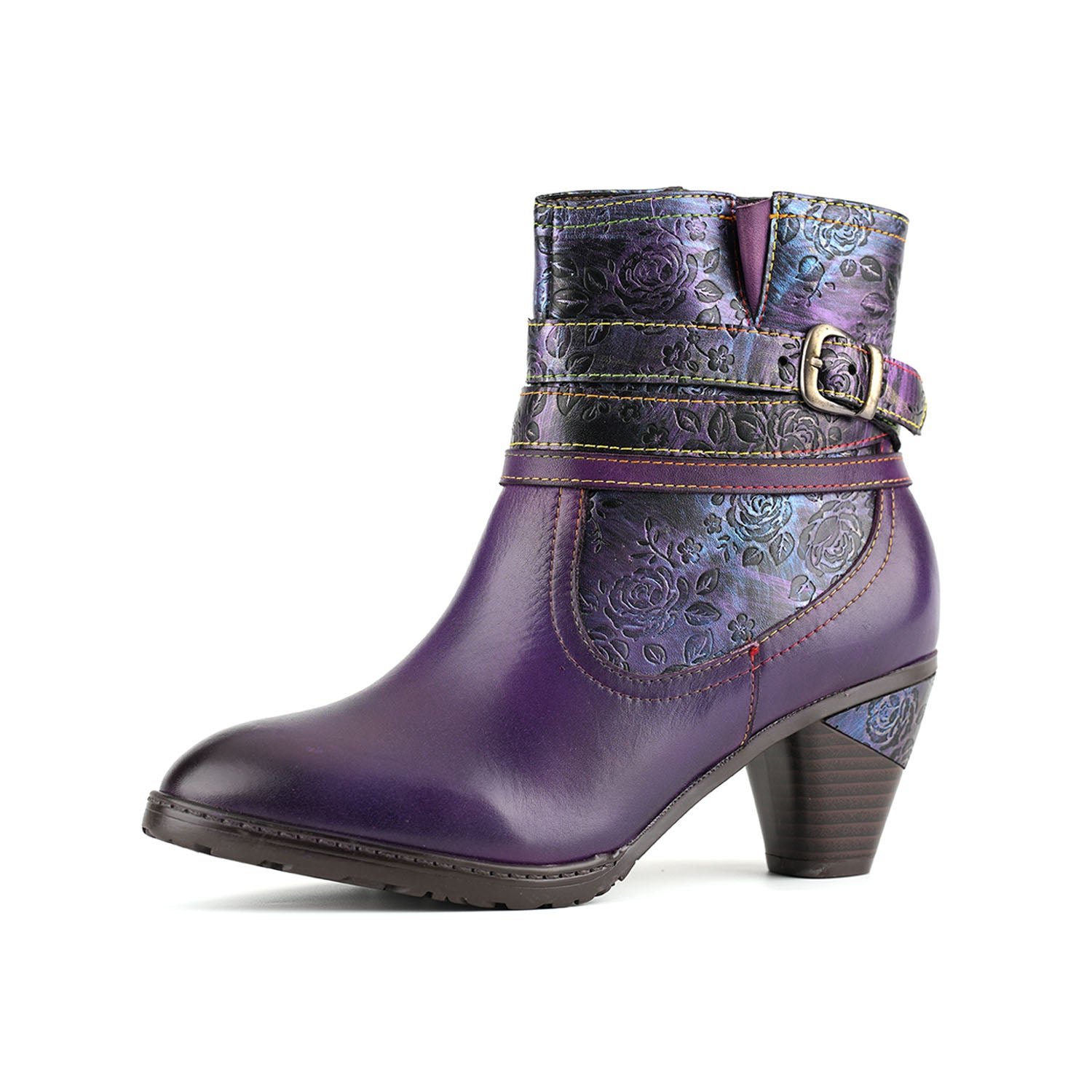 Handcrafted Rose Buckle Ankle Boots