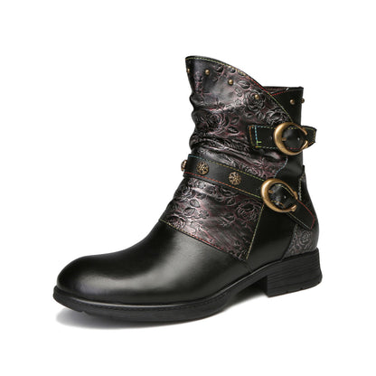 Vintage Rose Dual-Buckle Ankle Boots