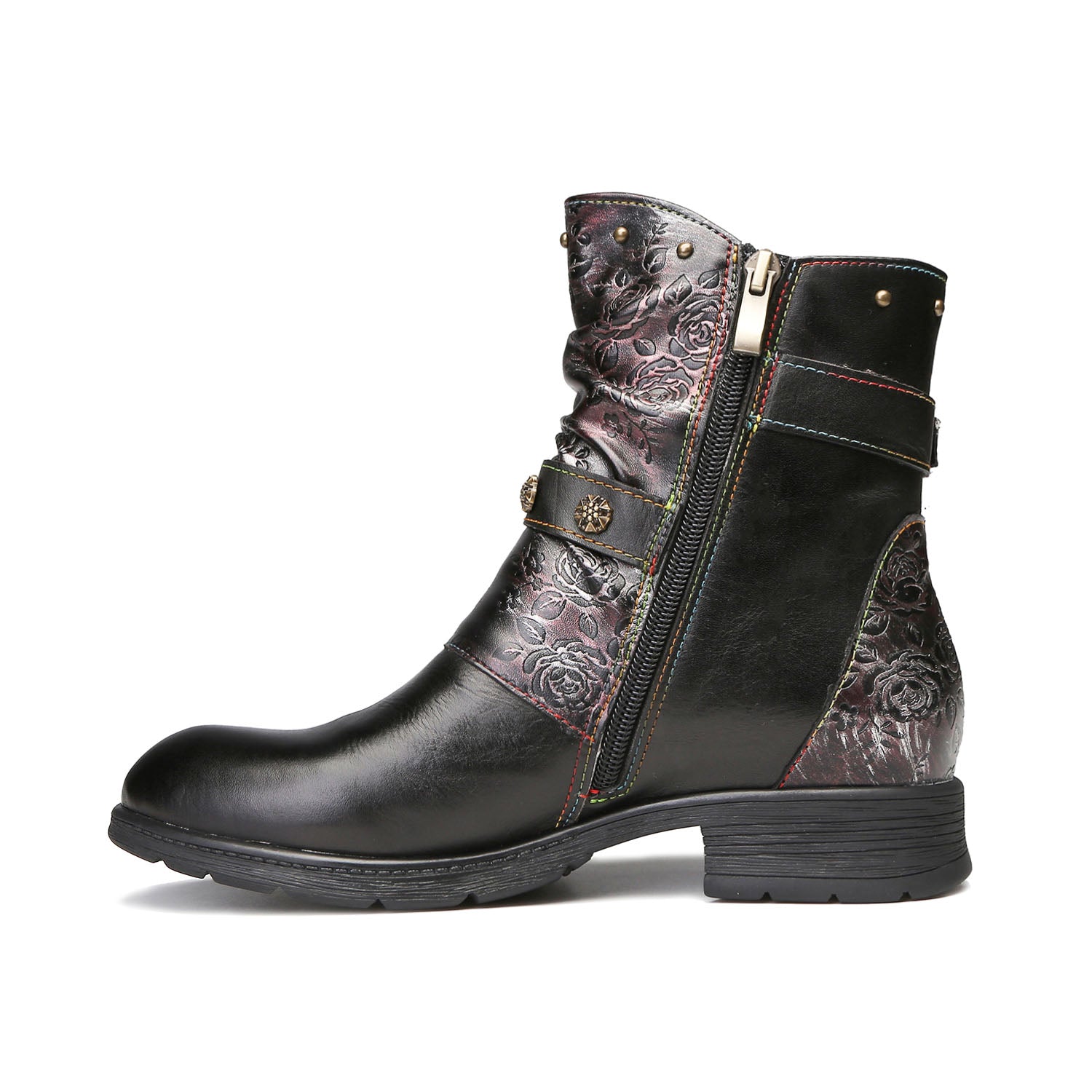 Vintage Rose Dual-Buckle Ankle Boots