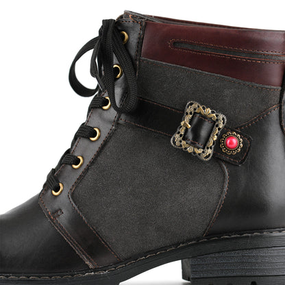 Retro Antique Charm Lace-Up Ankle Boots