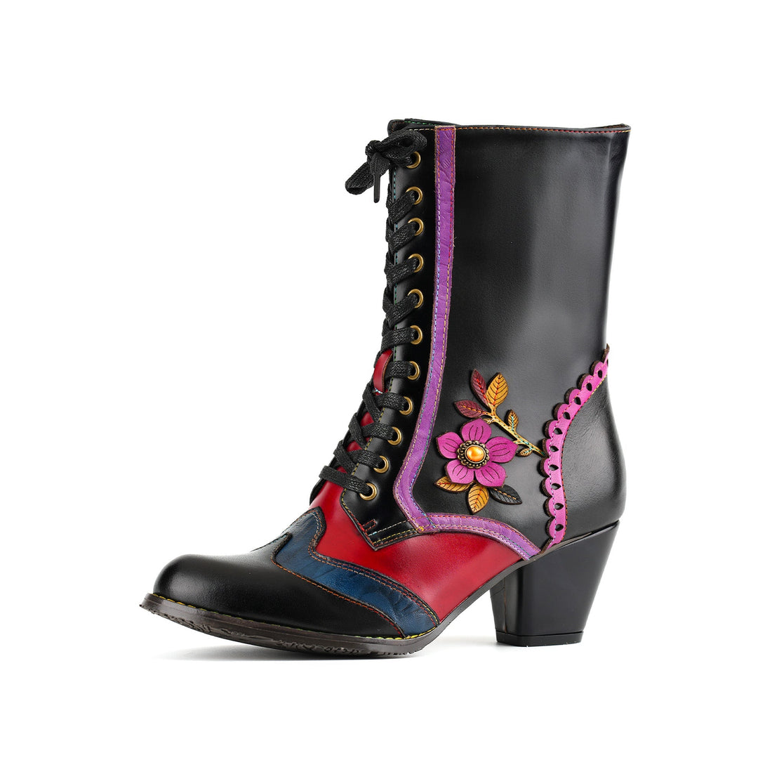 Vintage Crimson Bloom Ankle Boots