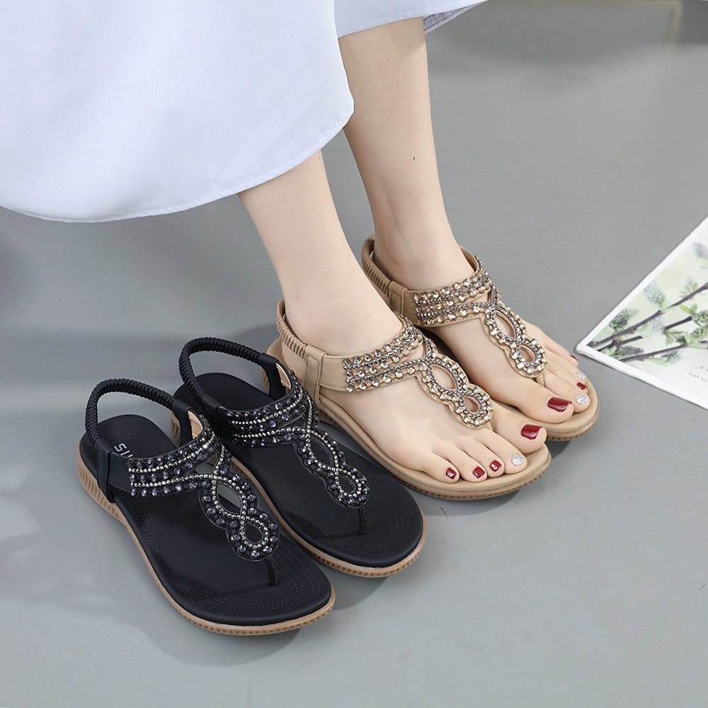 Bohemian Rhinestone Comfortable Vacation Flat Sandals