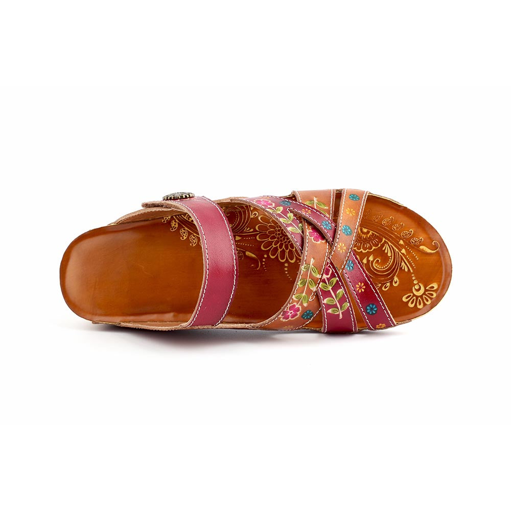 Embossed Floral Stitched Welt Sandals