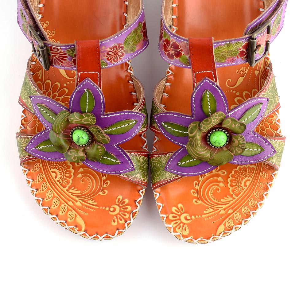 Genuine Leather Floral Bohemia Sandals