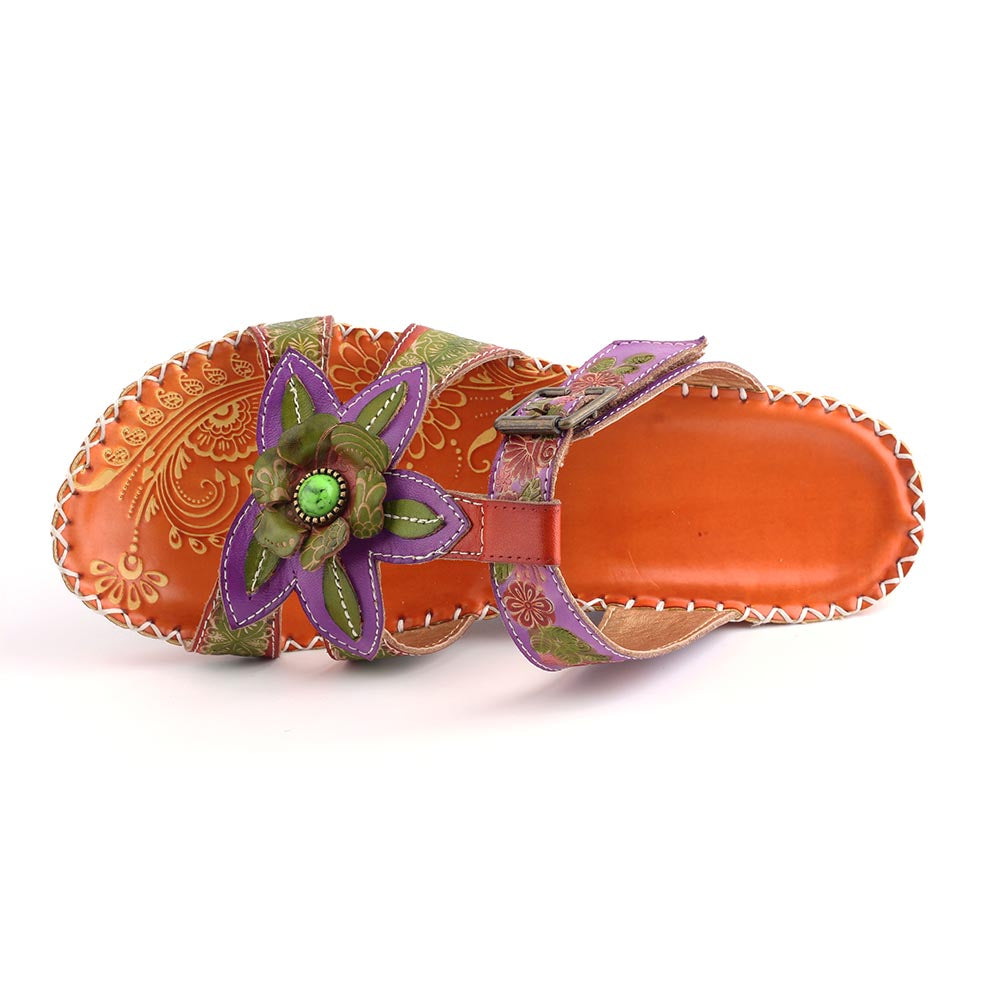 Genuine Leather Floral Bohemia Sandals