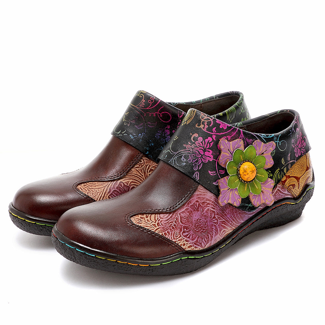 Vintage Hand Painted Genuine Leather Flat Shoes