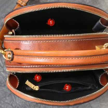 Handmade Vintage Leather Small Round Crossbody Bag