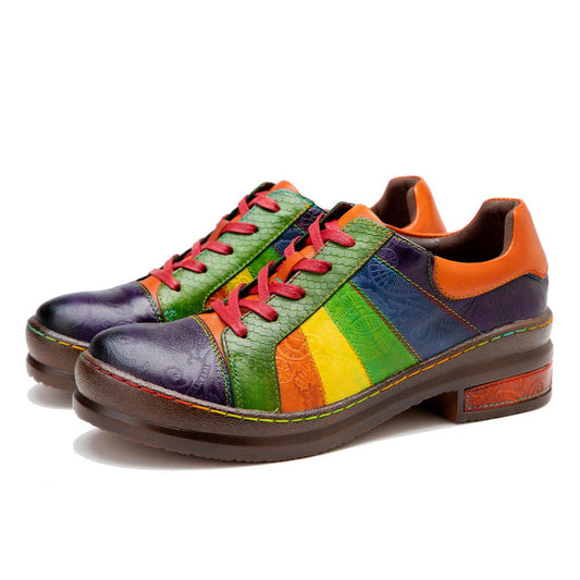 Retro Hand-polished Rainbow Flat Shoes