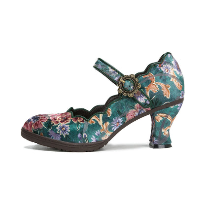 Vintage Elegance Artistic Bloom Mary Janes