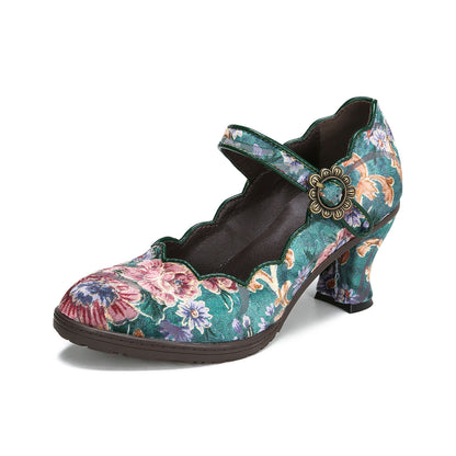 Vintage Elegance Artistic Bloom Mary Janes