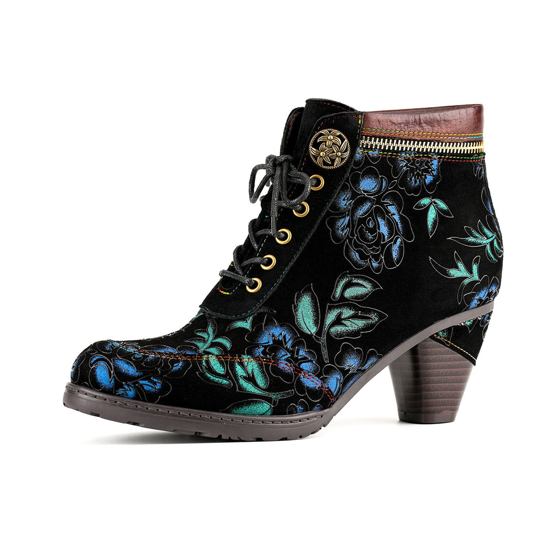 Vintage Nocturne Blossom Ankle Boots