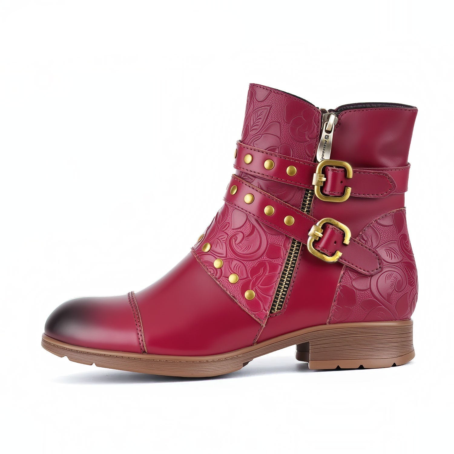 Metcandy Embossed Buckle Strap Ankle Boots