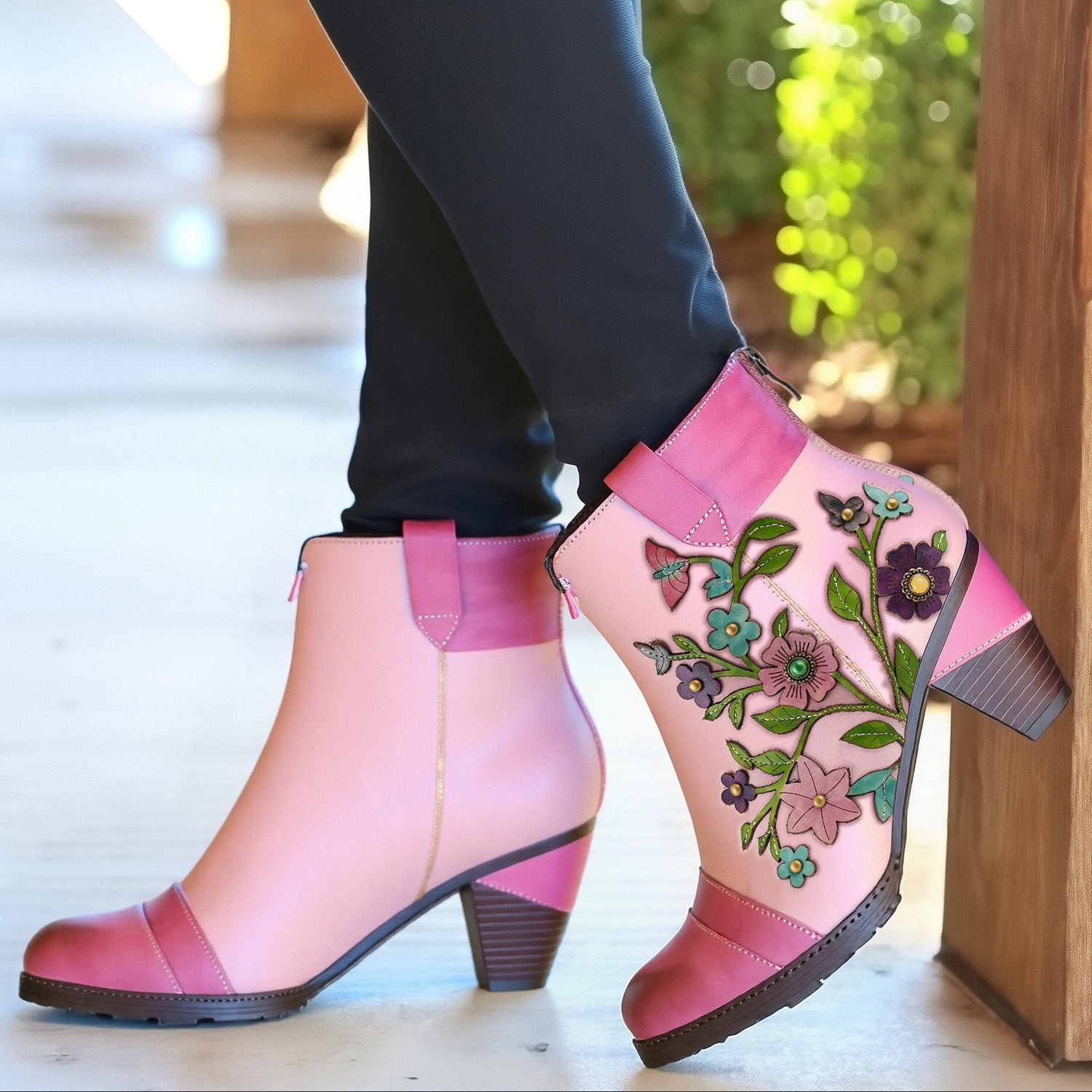 Grace Blossom Pink Ankle Boots