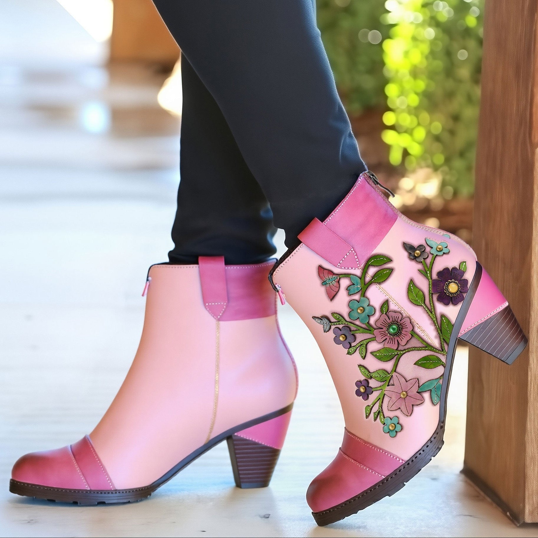 Grace Blossom Pink Ankle Boots