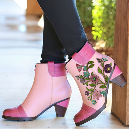 Grace Blossom Pink Ankle Boots