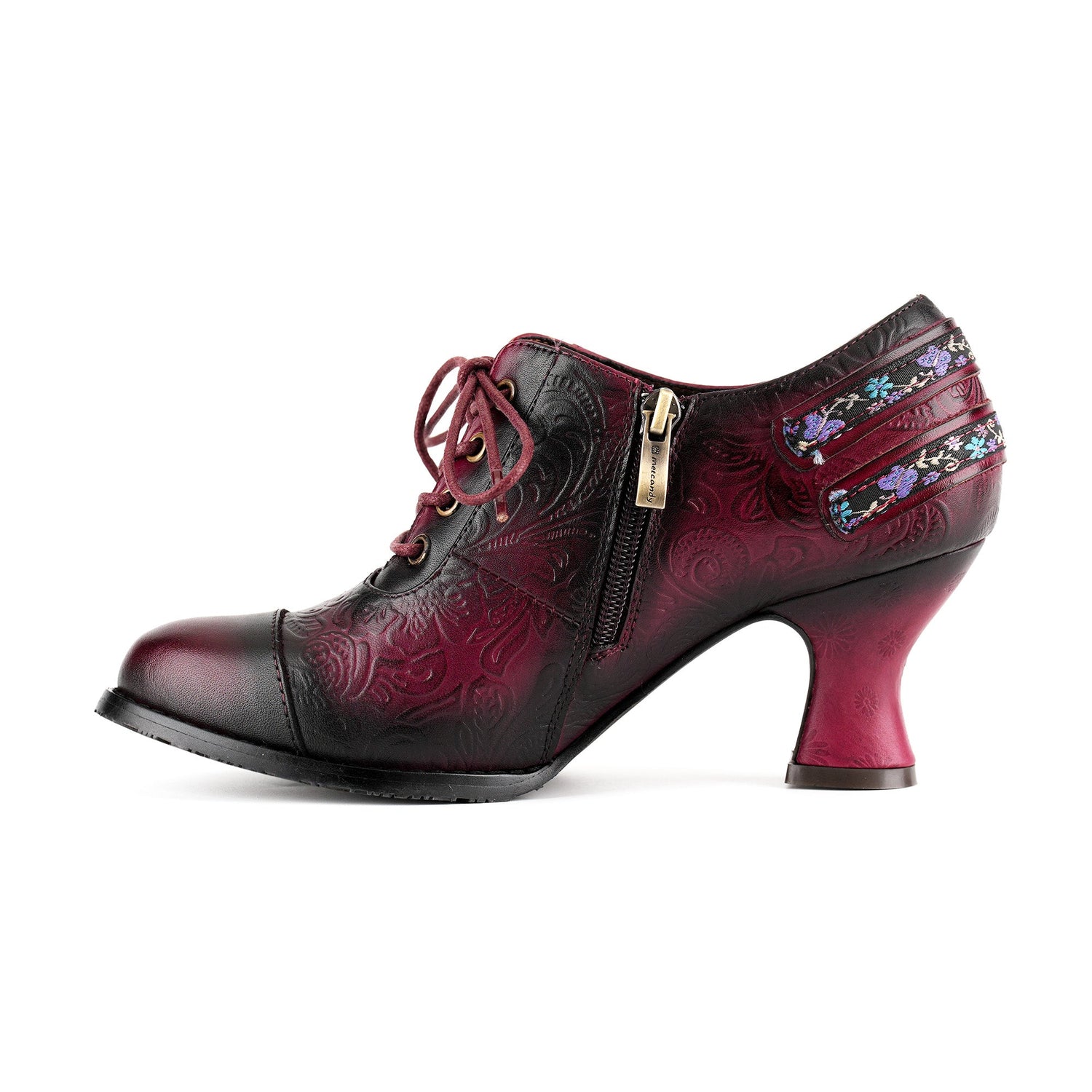Floral Embossed Lace-Up Heels