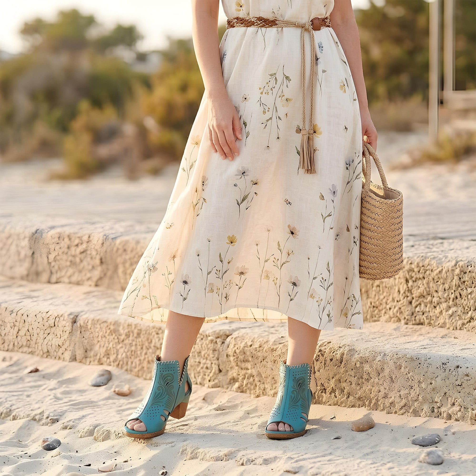 Turquoise Open-Toe Cutout Sandals