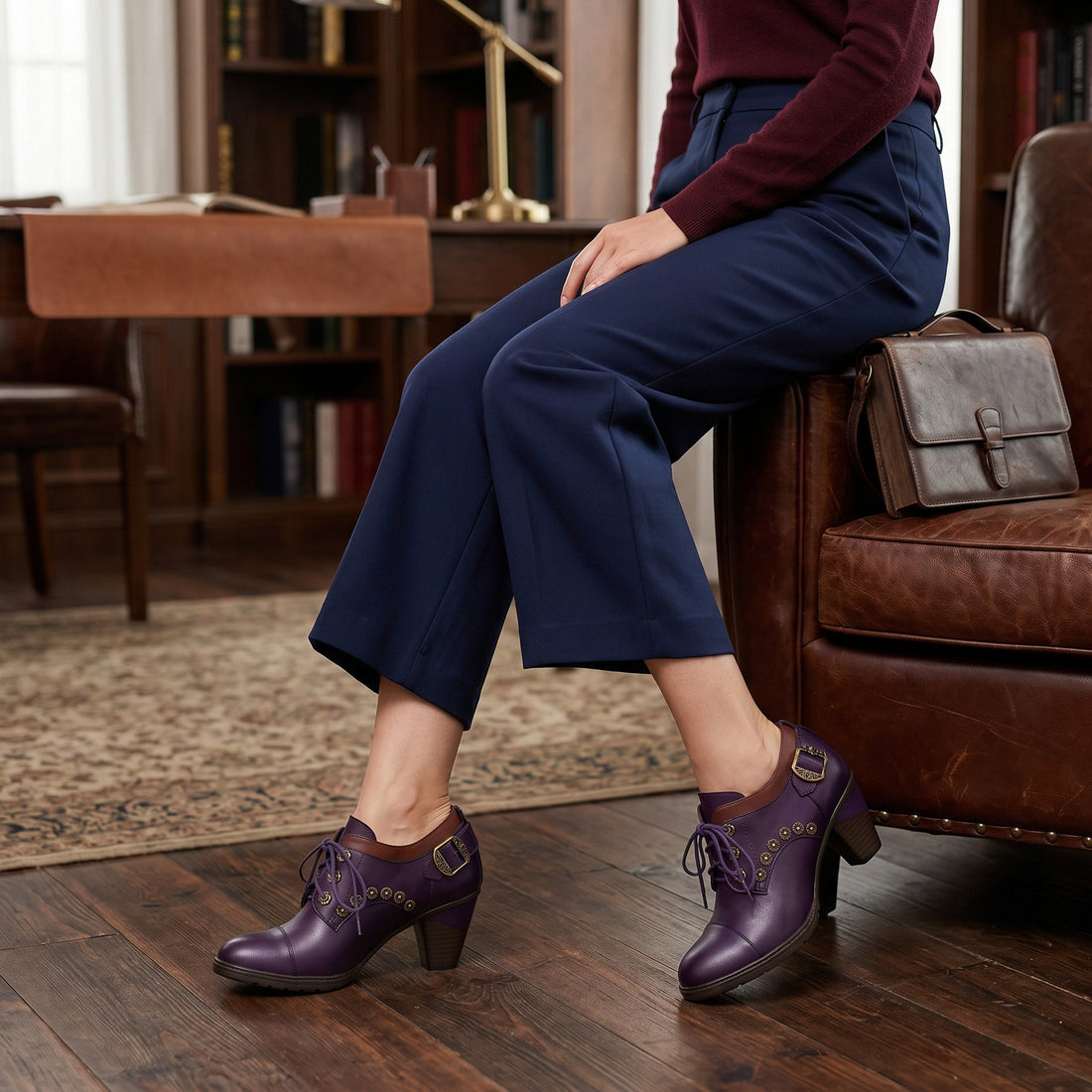 Vintage Lace-Up Decorative Buckle Pumps