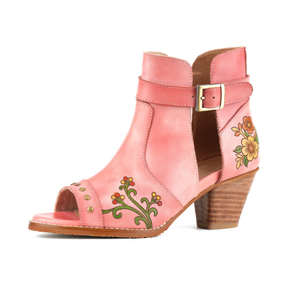 Floral Cutout Buckle Strap Sandals