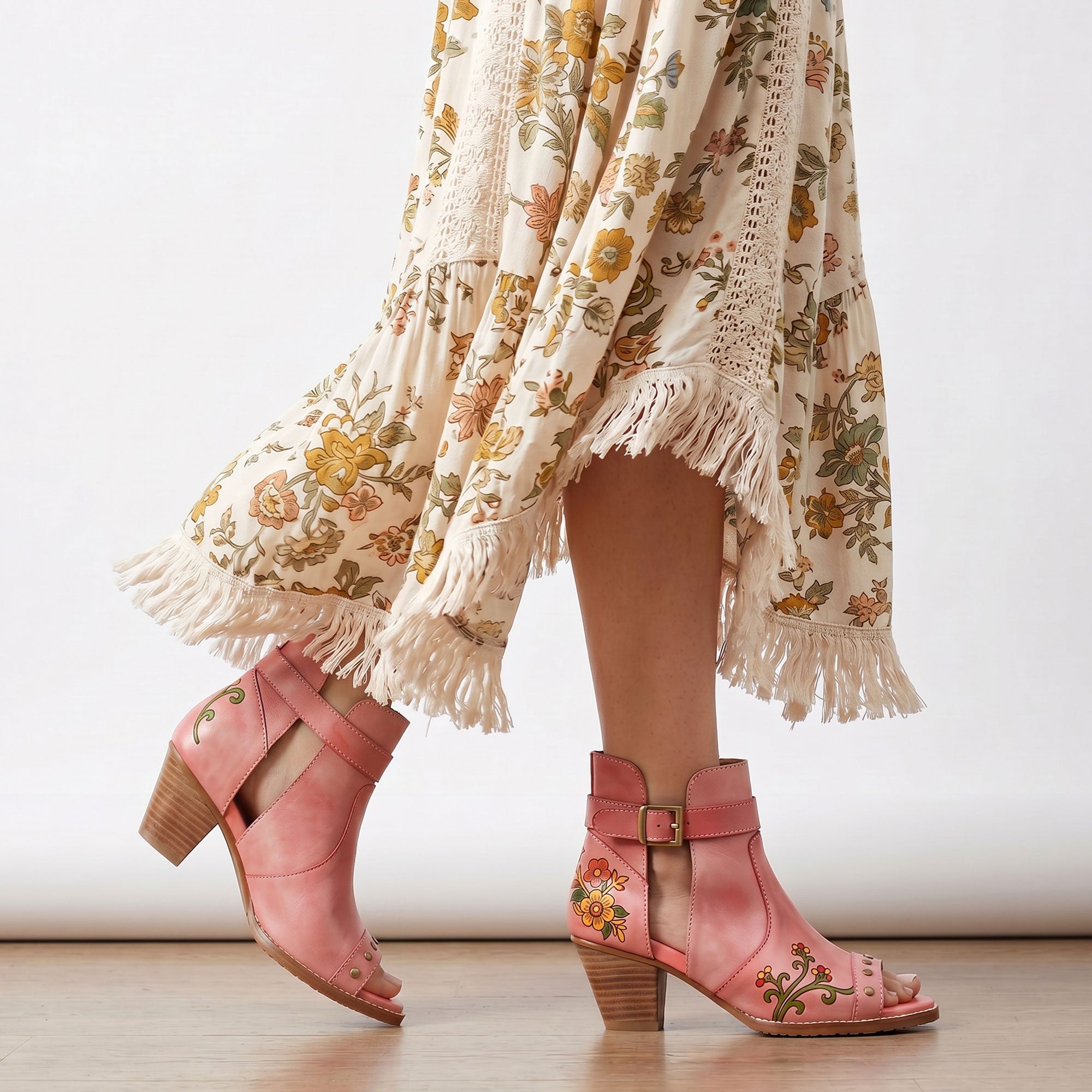 Floral Cutout Buckle Strap Sandals