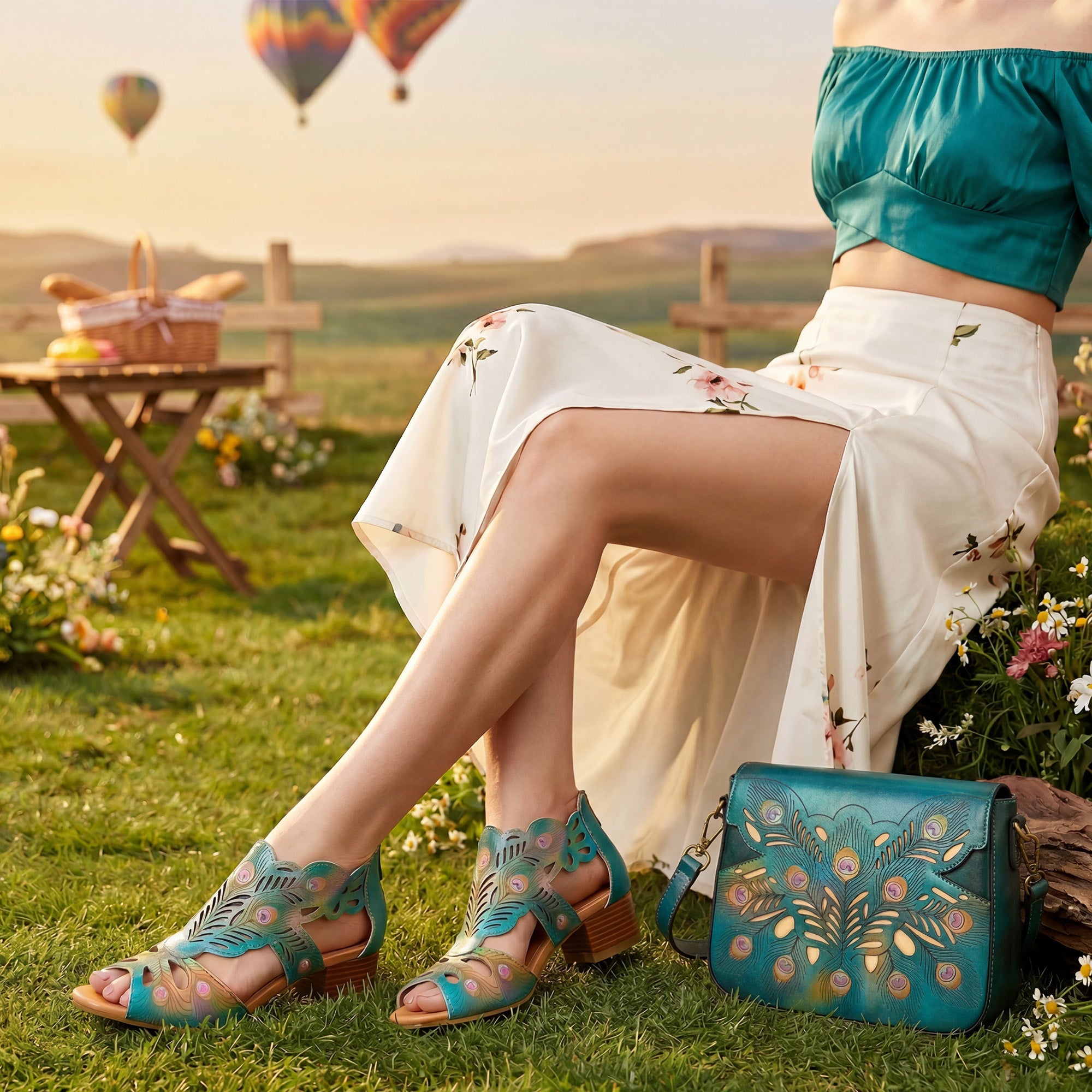 Peacock-Inspired Leather Cutout Sandals