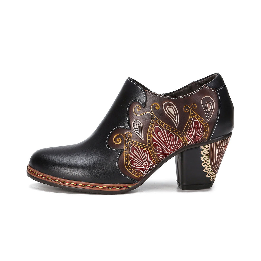 Floral Elegance Vintage Hand-Painted Leather Heels