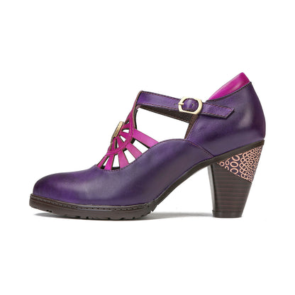 Retro Radiant Sunburst Leather Pumps