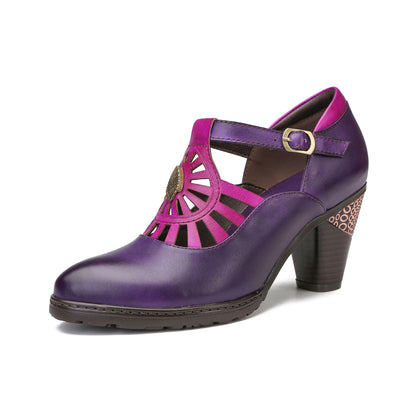 Retro Radiant Sunburst Leather Pumps