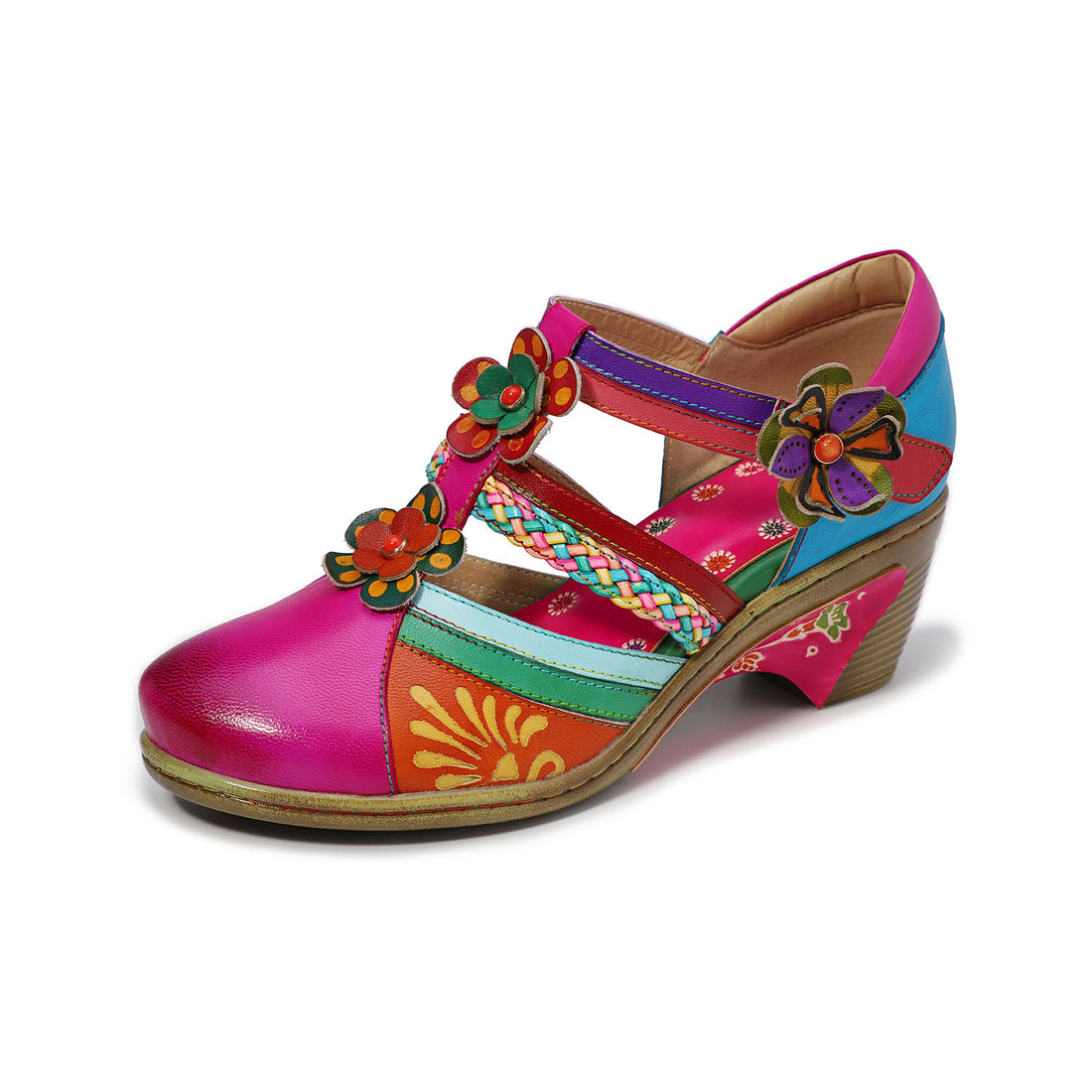 Bohemian Blossom Hand-Painted Floral Leather Heels