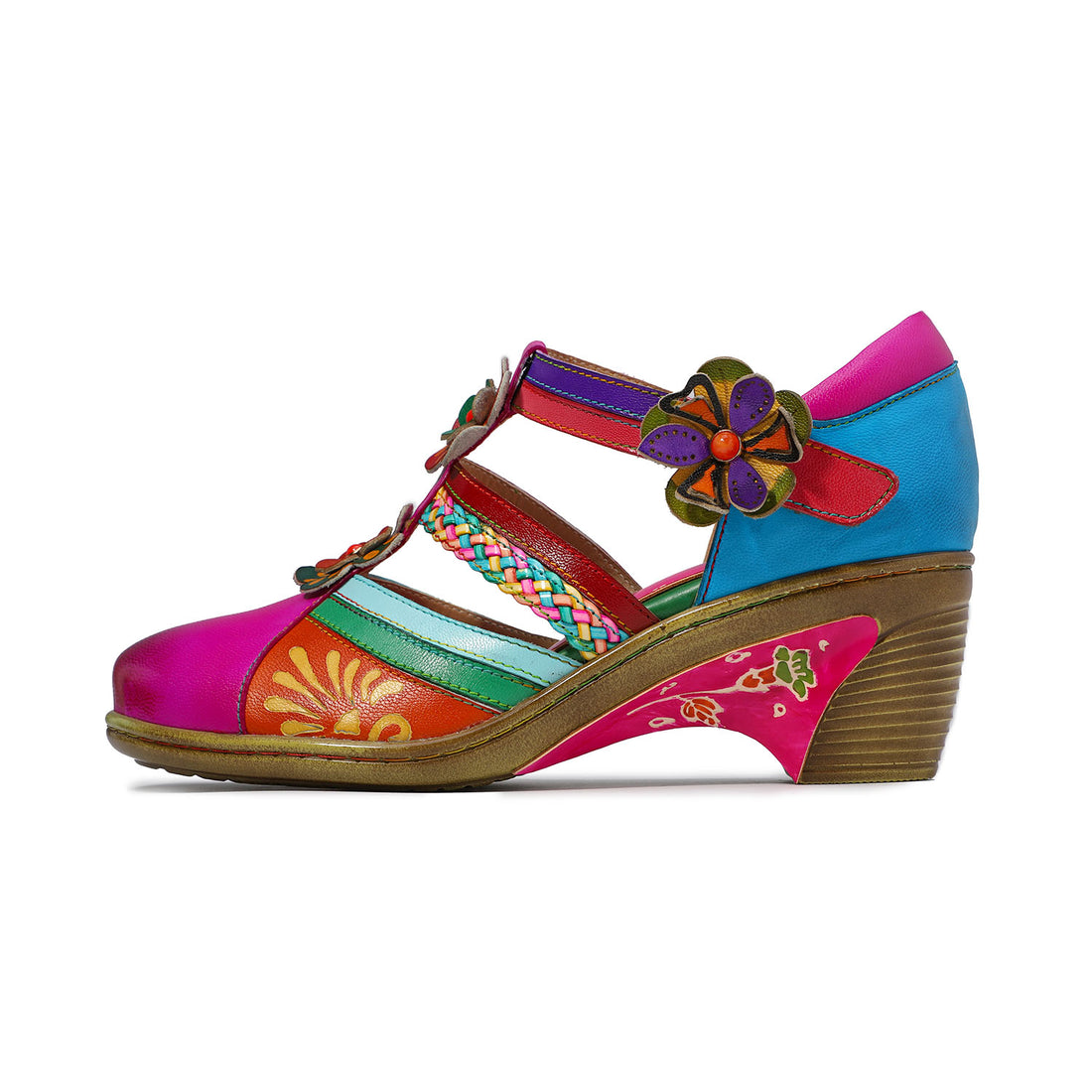 Bohemian Blossom Hand-Painted Floral Leather Heels