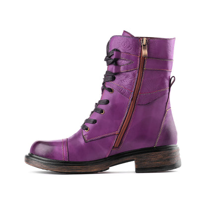 Comfortable Genuine Leather Boots With Laces And Inside Zippers
