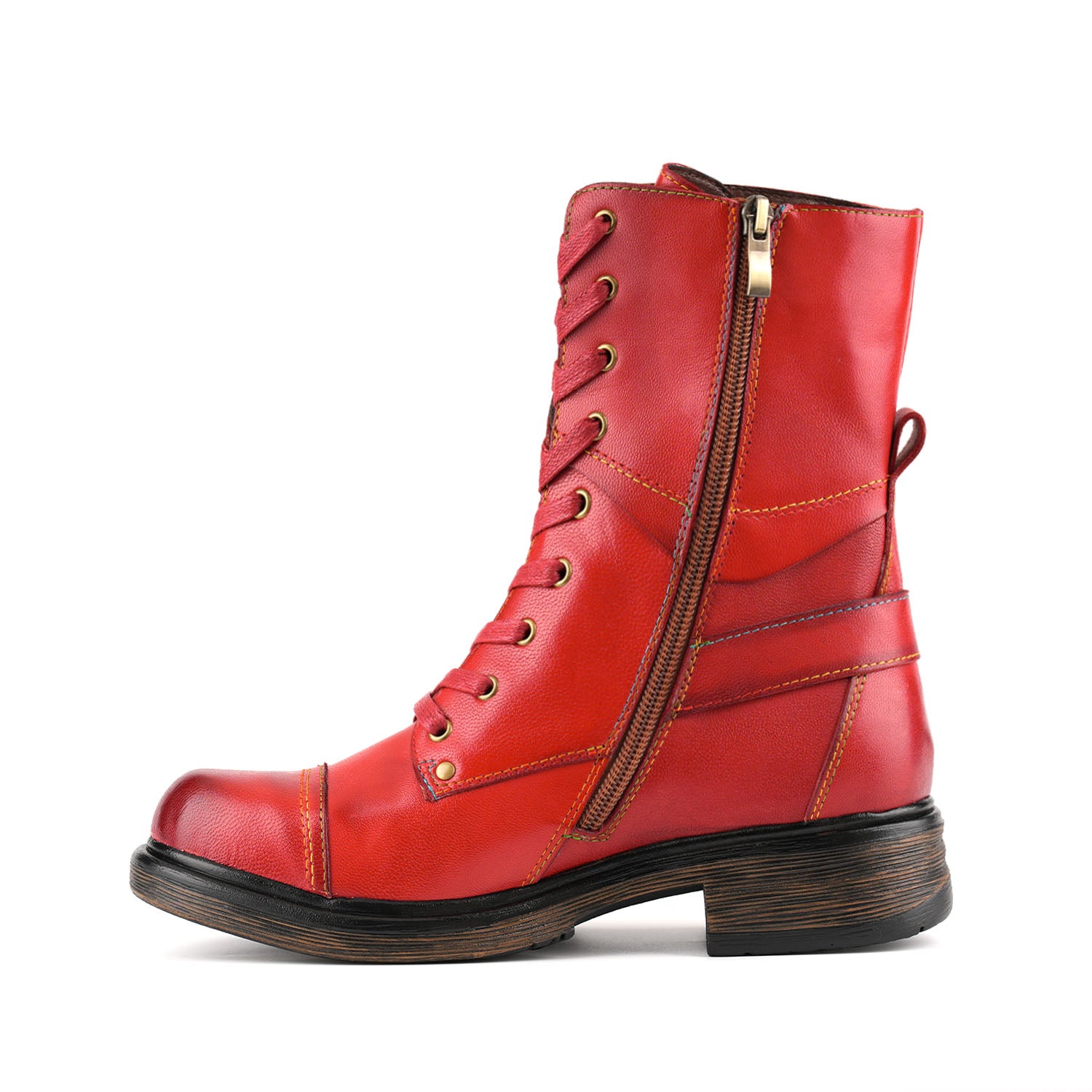 Comfortable Genuine Leather Boots With Laces And Inside Zippers