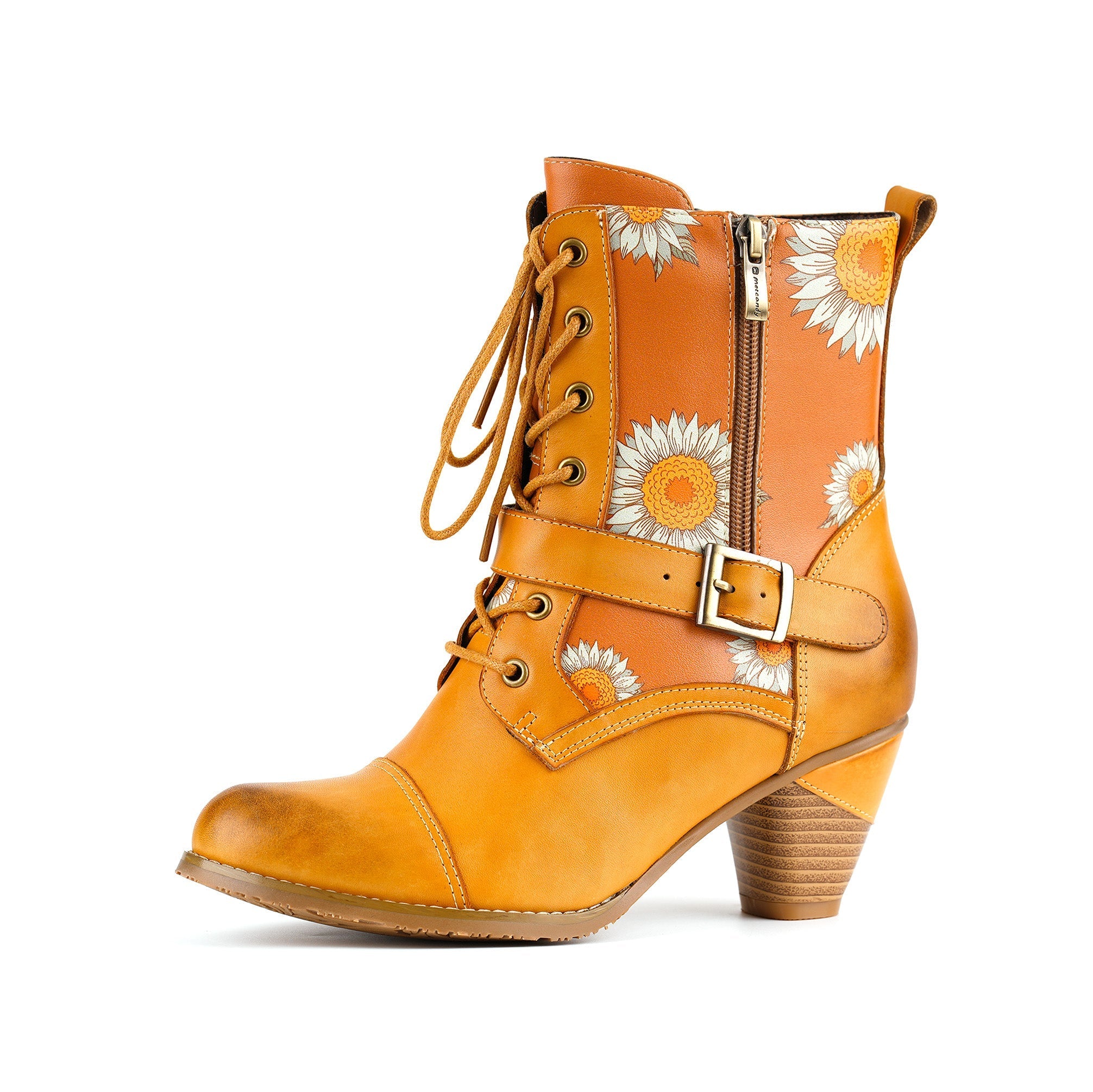 Golden Bloom Lace-Up Ankle Boots