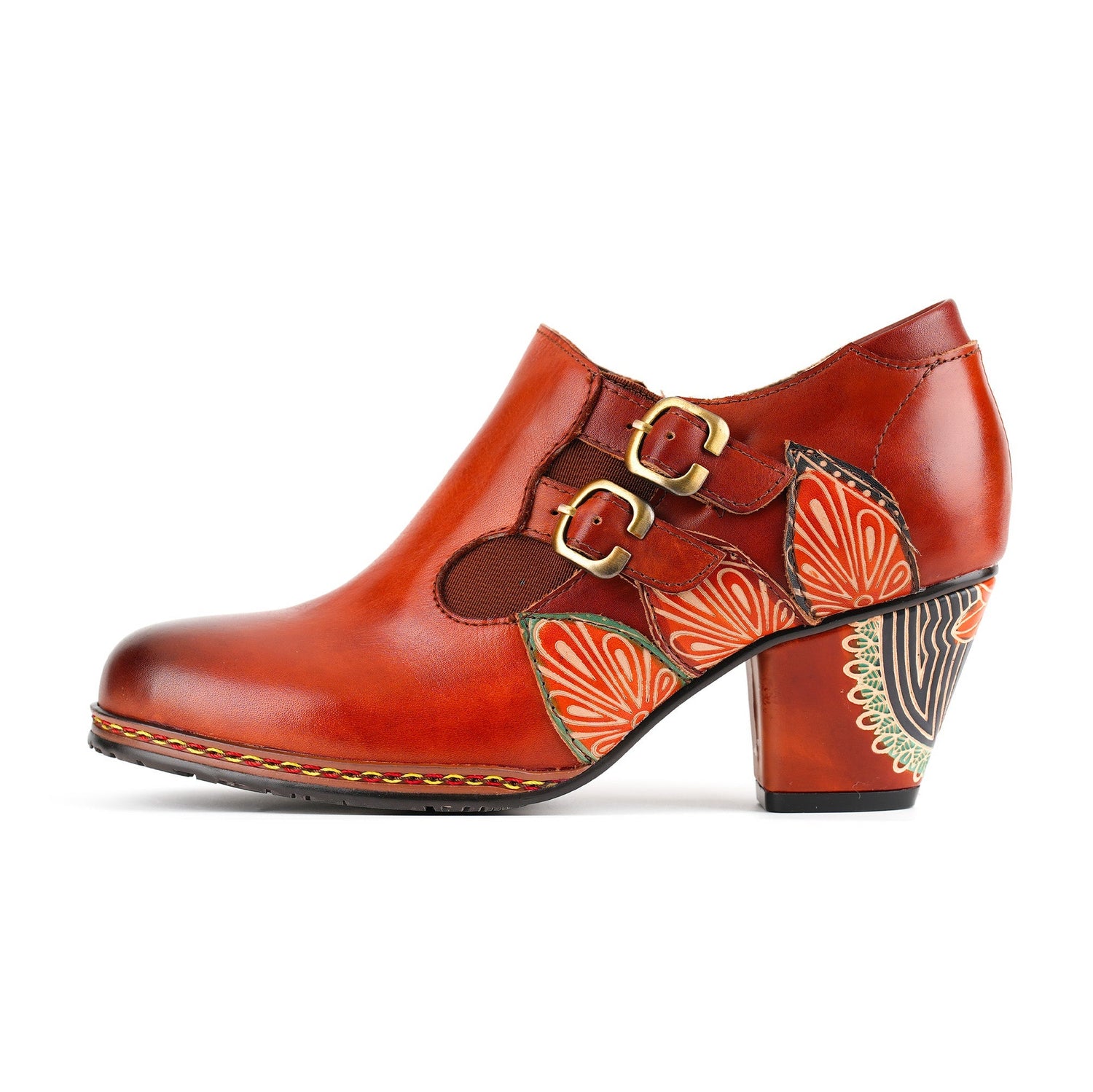 Retro Pattern Leather Zipper Pumps