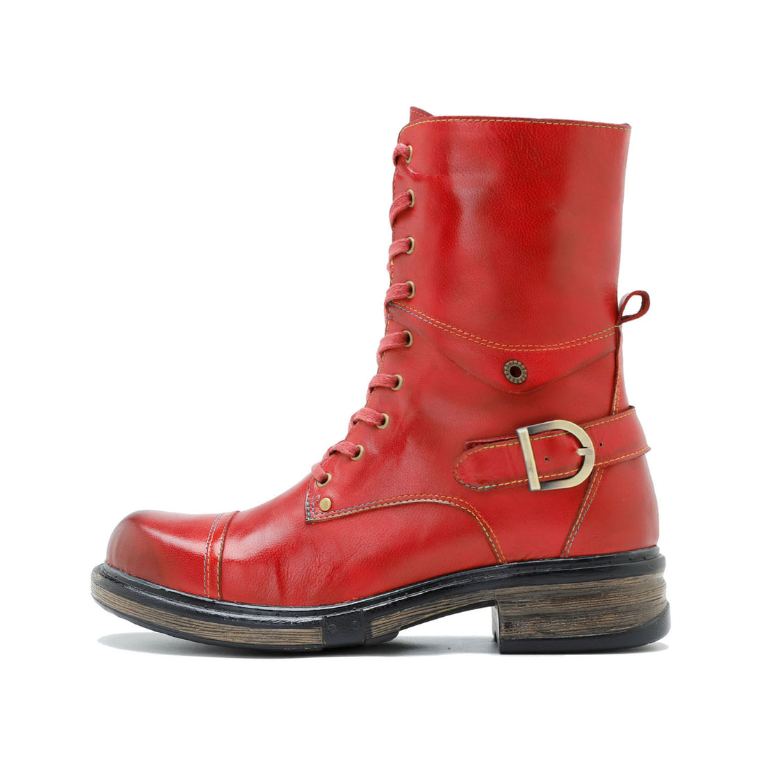 Comfortable Genuine Leather Boots With Laces And Inside Zippers