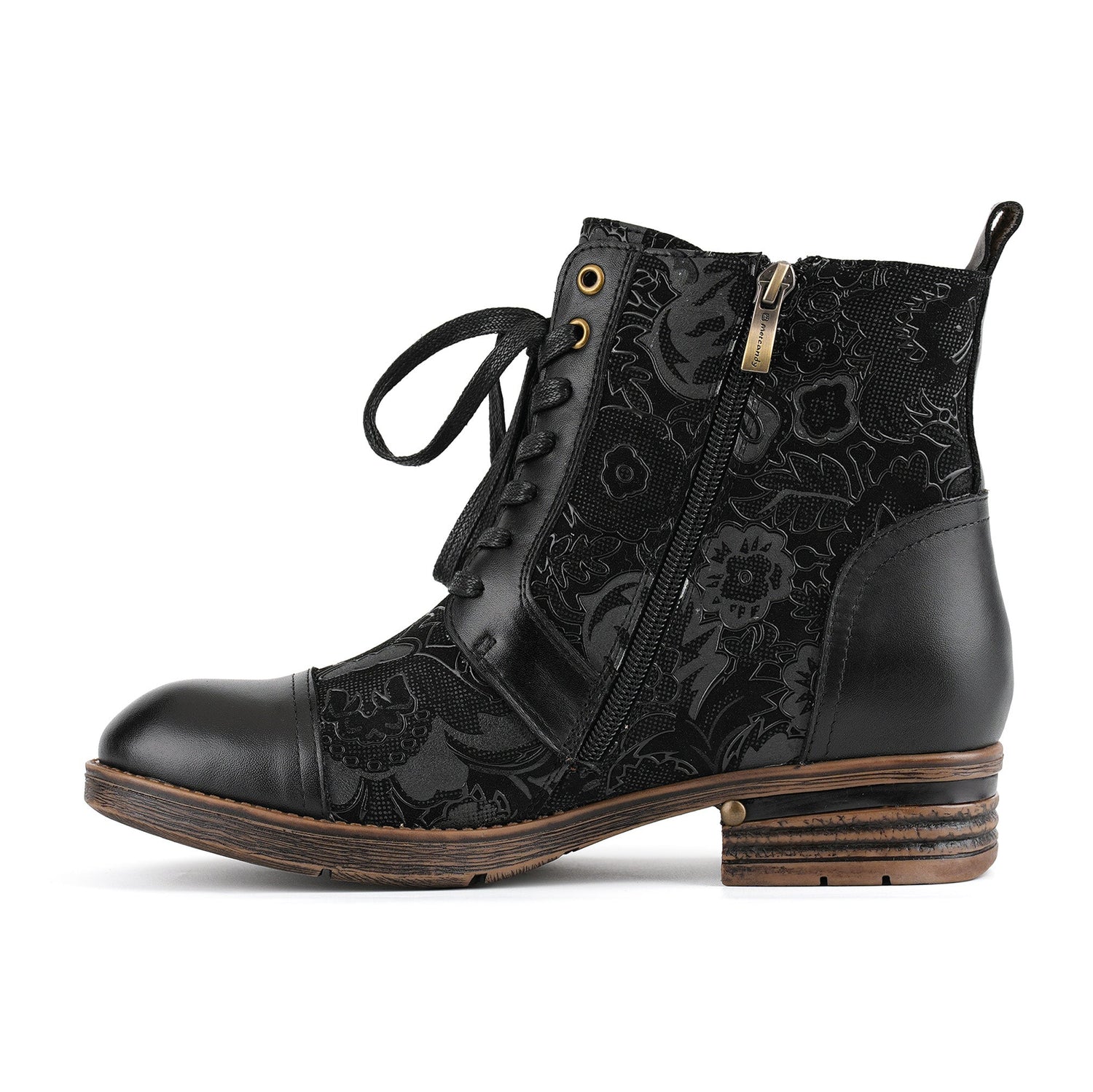 Timeless Grace Floral Lace-Up Flat Ankle Boots