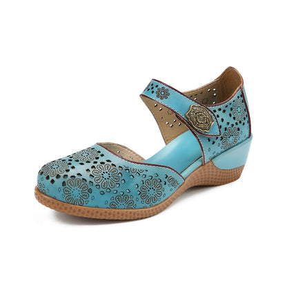 Elegance Bloom Retro Hollow Leather Shoes
