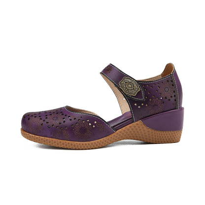 Elegance Bloom Retro Hollow Leather Shoes