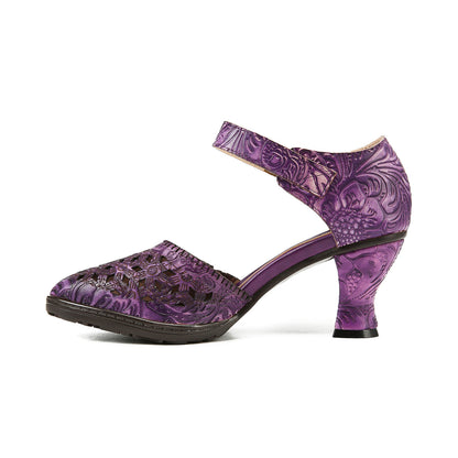 Floral Grace Embossed Retro Sandals
