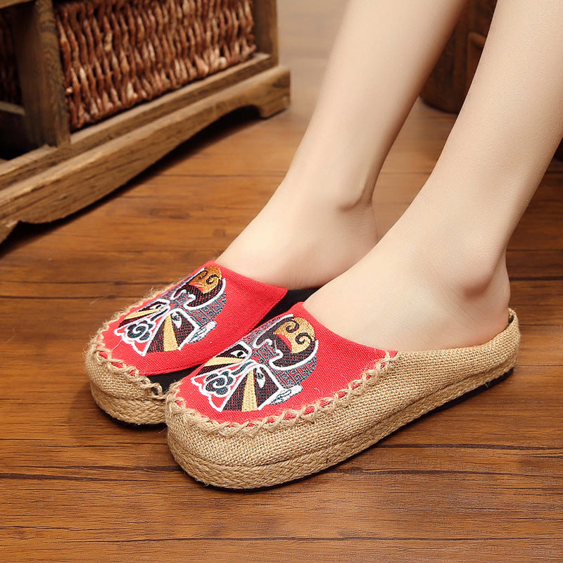 Embroidered Big Toe Shoes Linen Handmade Shoes