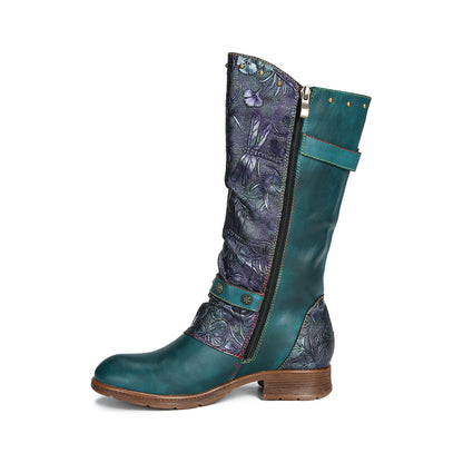 Retro Painted Buckle Blooming Grace Boots