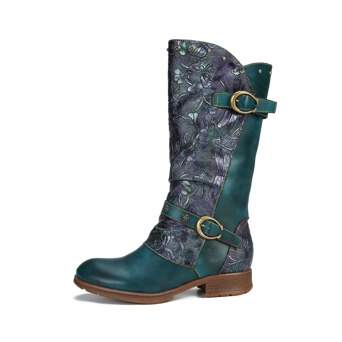 Retro Painted Buckle Blooming Grace Boots